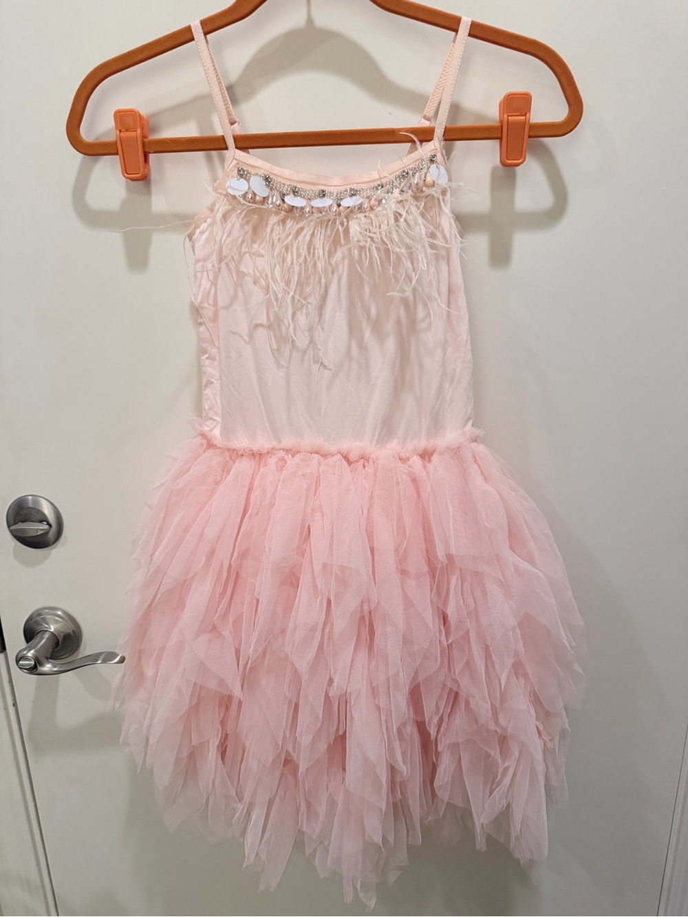 Light Pink Feather & Tulle Party Dress for Girls